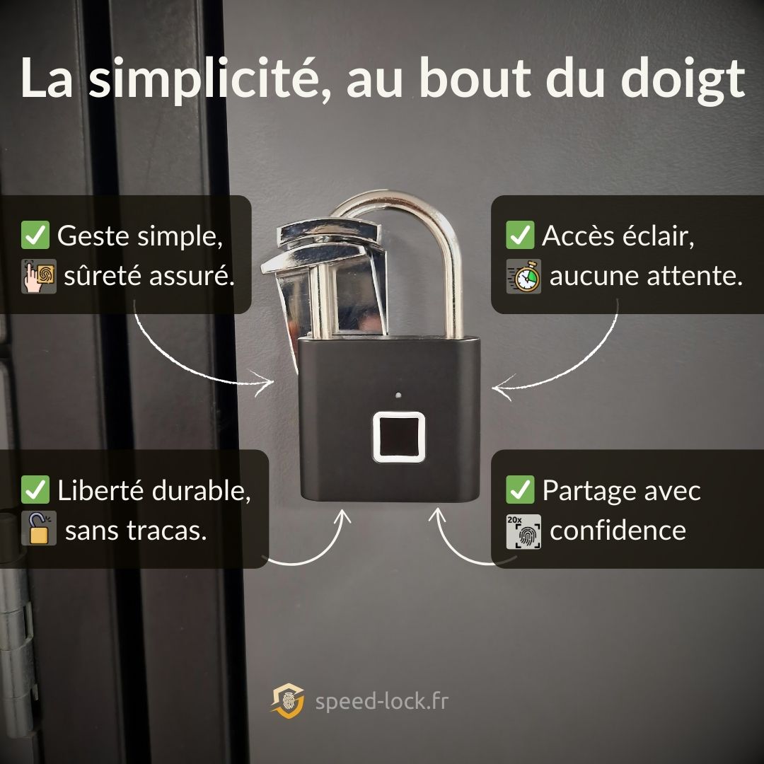 Les 4 bénéfices principaux du cadenas à empreinte digitale: Simple, Rapide, Partageable et Durable